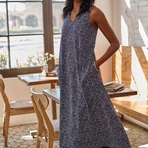 J.Jill Wearever Collection Sz L Women's Blue Polka Dot Double Face Maxi Dress